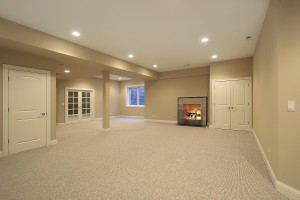 Basement with fireplace in new construction home